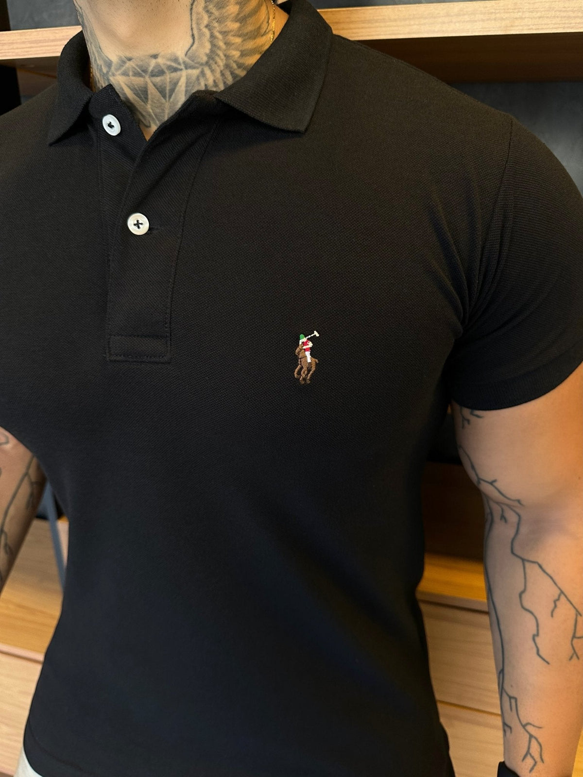 Polo Ralph. Musculina Custom Fit Preta Logo Colors