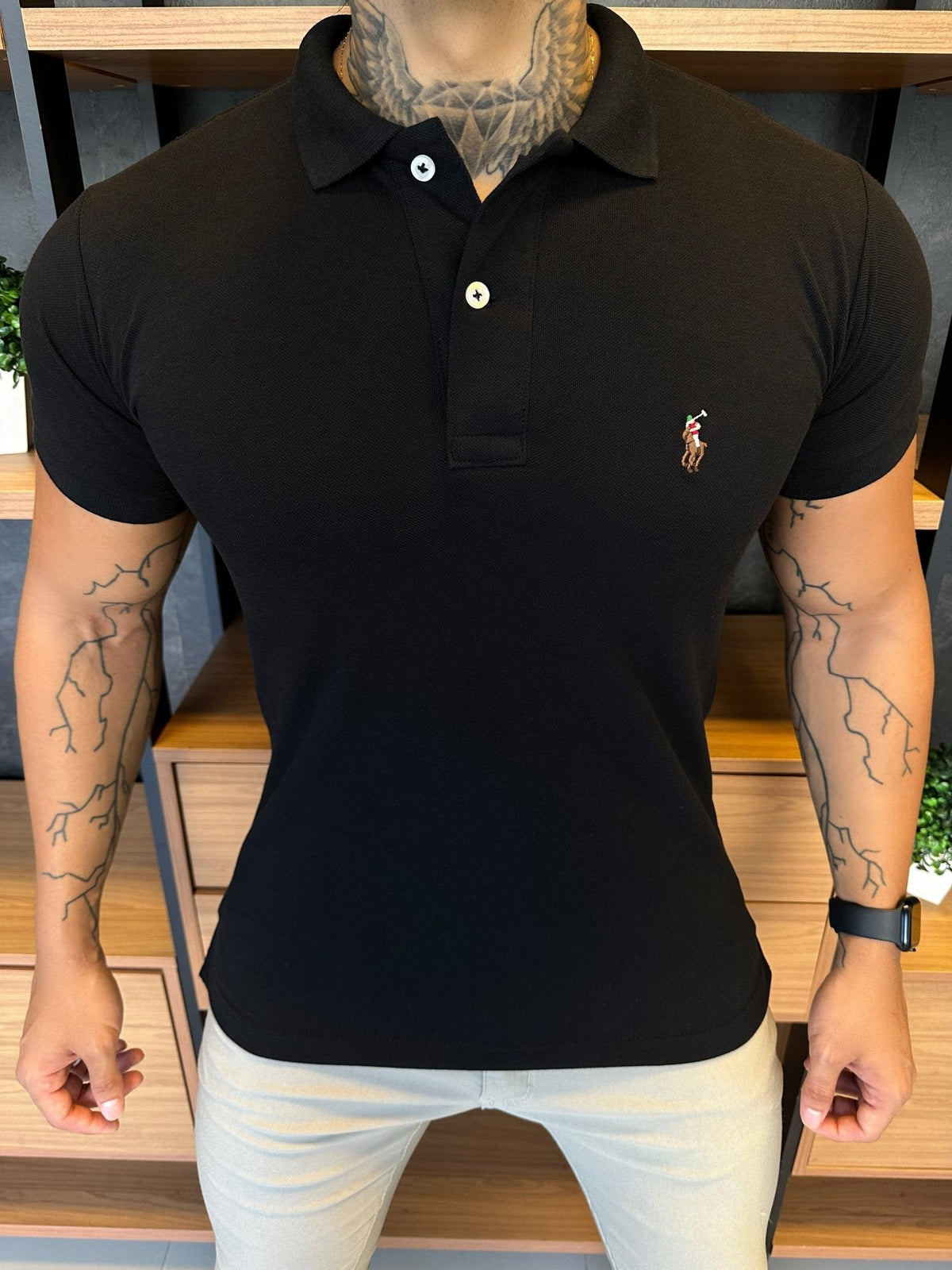 Polo Ralph. Musculina Custom Fit Preta Logo Colors