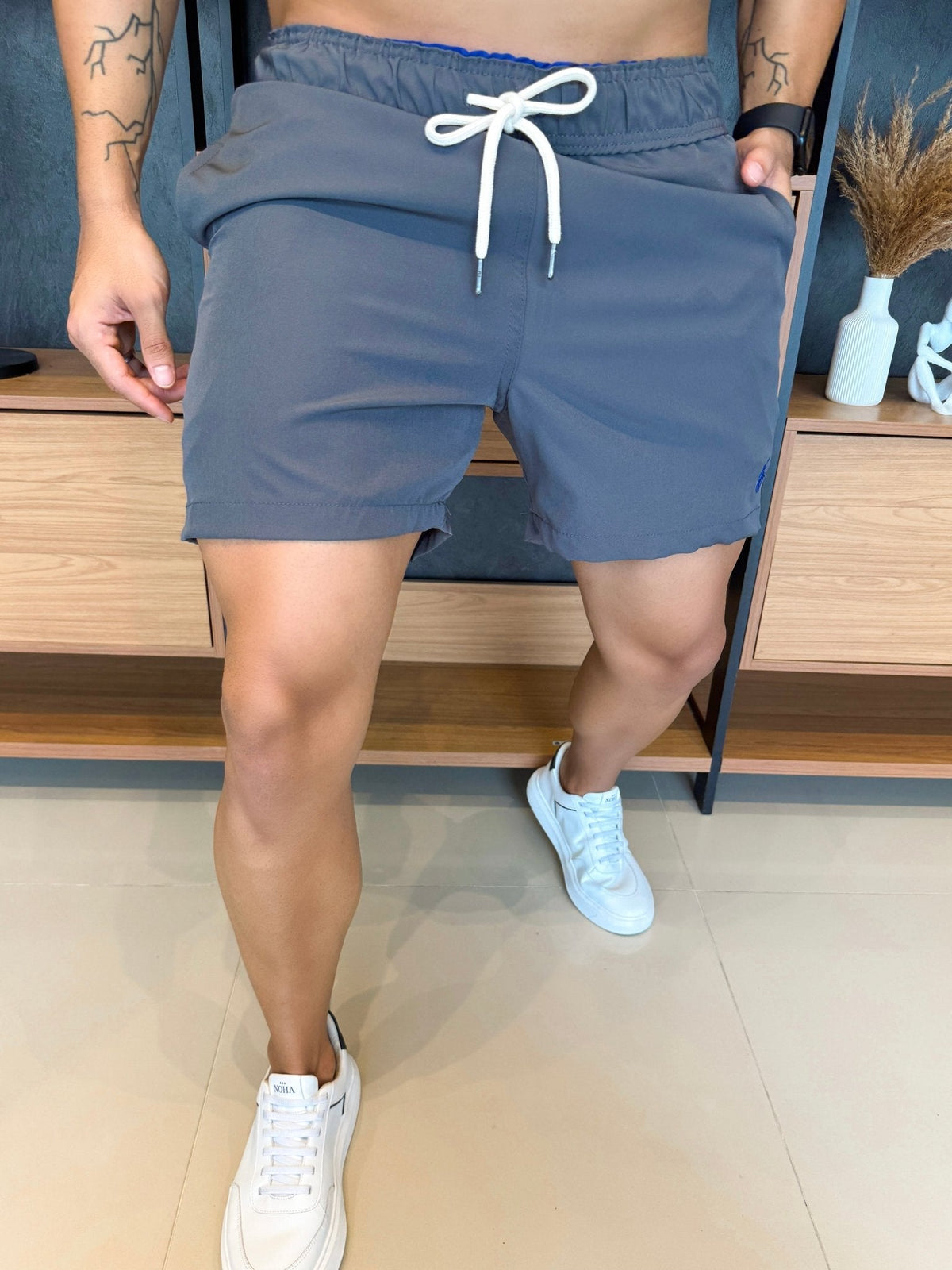 Short Ralph. Cinza Logo Marinho