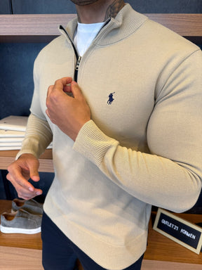 Suéter Zíper Tricot Polo Ralph. Bege