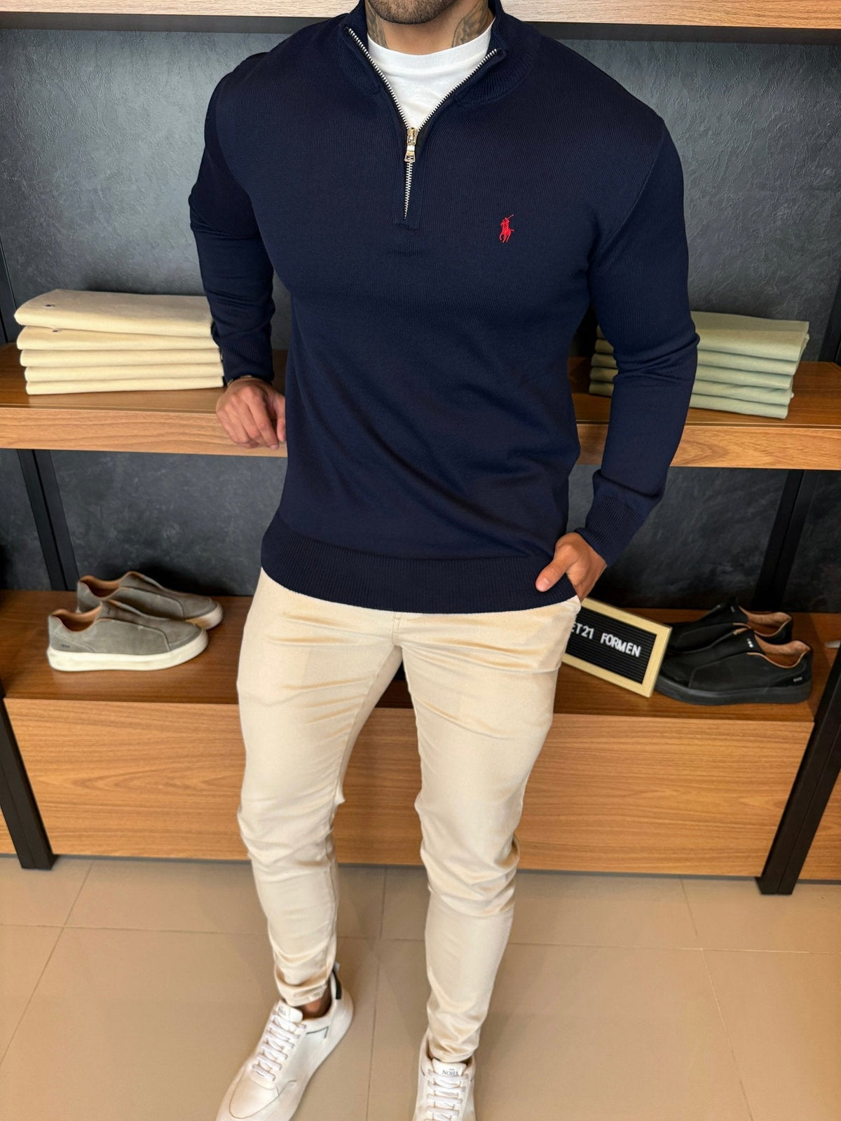 Suéter Zíper Tricot Polo Ralph. Marinho