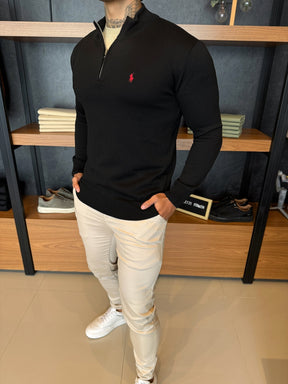 Suéter Zíper Tricot Polo Ralph. Preto