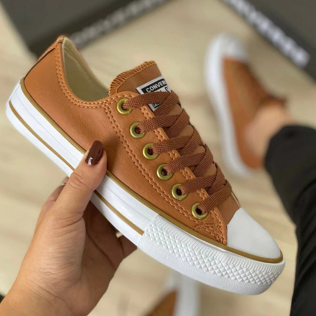 Tênis Casual Feminino All Star Caramelo em Couro Premium